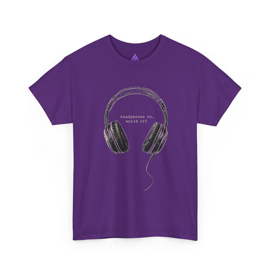 Headphones On, World Off T-Shirt — Retro Sketch Headphone Graphic