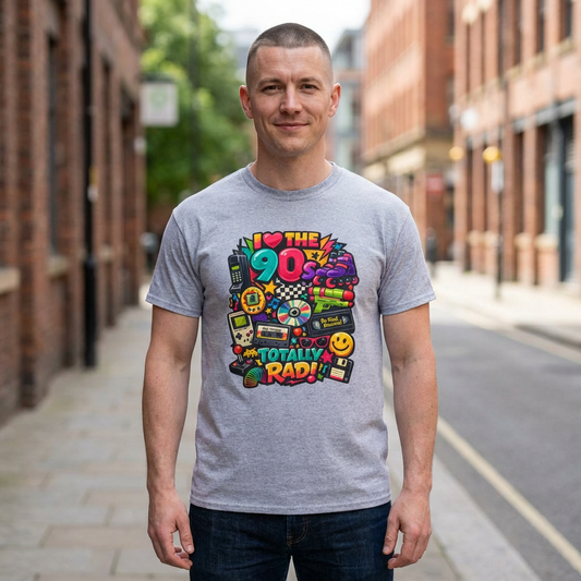 90s Retro Graphic Tee - "I  the 90s" Totally Rad Nostalgia T-Shirt